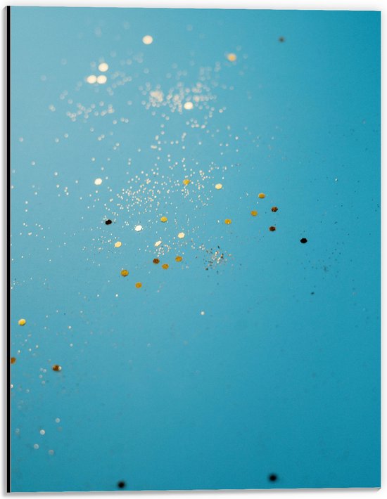 Dibond - Gouden Glitters in Blauw Water - 30x40 cm Foto op Aluminium (Met Ophangsysteem)