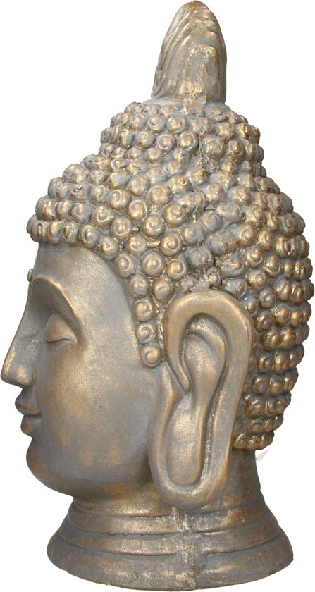 Statue tête de Bouddha 53cm en polyrésine aspect bronze pour le yoga