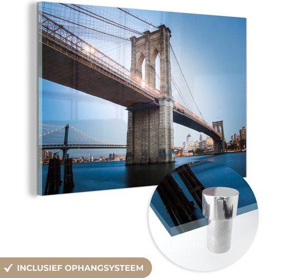 MuchoWow® Peinture sur verre 60x40 cm - Peinture sur verre acrylique - Pont - Brooklyn - Amérique - Photo sur verre - Peintures
