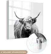 MuchoWow® Peinture sur verre 90x90 cm - Peinture acrylique sur verre - Highlander écossais - Portrait - Zwart - Wit - Photo sur verre - Peintures