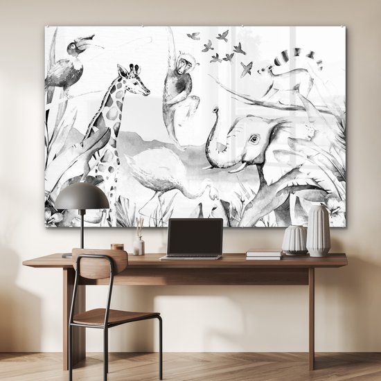 MuchoWow® Peinture sur verre 150x100 cm - Peinture sur verre acrylique - Peinture aquarelle - Animaux - Jungle - Garçons - Filles - Enfants - Enfant - Photo sur verre - Peintures