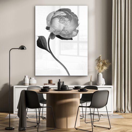 Peinture sur verre - Pivoine - noir et blanc - 90x120 cm - Peintures sur Verre Peintures - Photo sur Glas