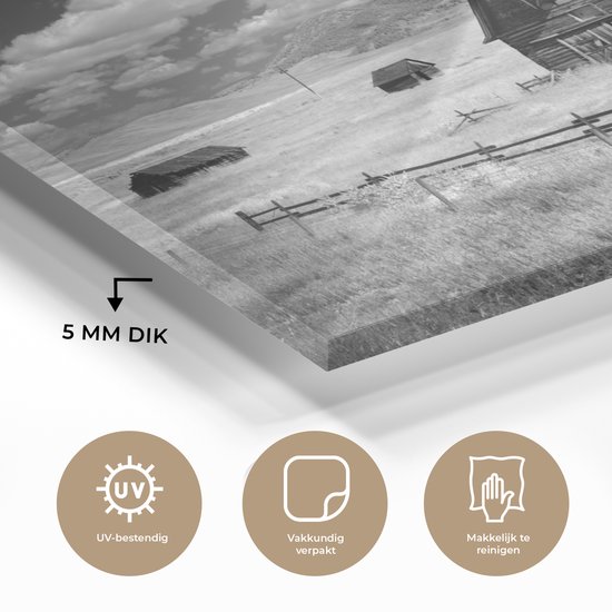 Peinture sur Verre - Amérique - Zwart - Wit - Grange - 120x90 cm - Peintures sur Verre Peintures - Photo sur Glas