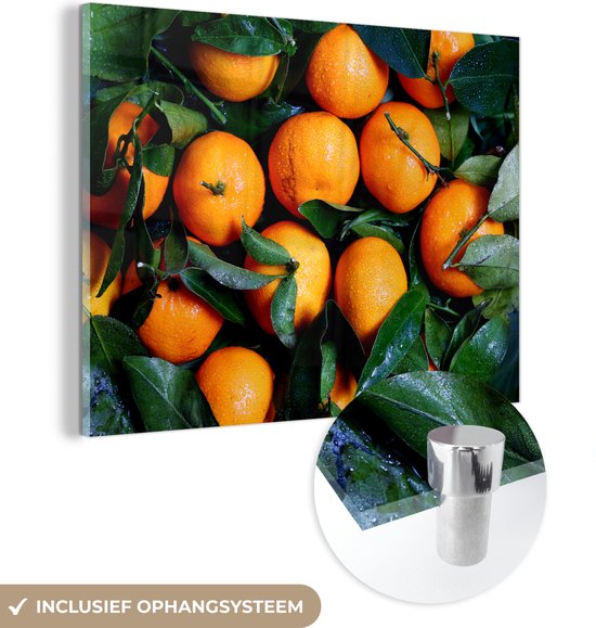 MuchoWow® Peinture sur Verre - Fruits - Orange - Feuilles - 80x60 cm - Peintures sur Verre Acrylique - Photo sur Glas