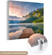 MuchoWow® Glasschilderij 50x50 cm - Schilderij acrylglas - Indrukwekkende zonsopgang in de bergen van Oostenrijk - Foto op glas - Schilderijen