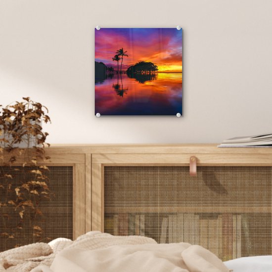 Peinture sur Verre - Un coucher de soleil coloré à Wailea Beach à Hawaï - 20x20 cm - Peintures sur Verre Peintures - Photo sur Glas
