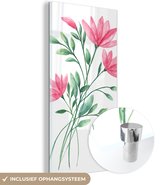 MuchoWow® Glasschilderij 60x120 cm - Schilderij acrylglas - Bloemen - Waterverf - Roze - Foto op glas - Schilderijen