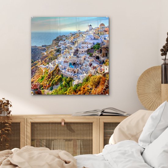 Peinture sur Verre - Montagnes de Santorin Grèce - 50x50 cm - Peintures sur Verre Peintures - Photo sur Glas