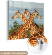 MuchoWow® Glasschilderij 90x90 cm - Schilderij acrylglas - Giraffen - Lucht - Dieren - Foto op glas - Schilderijen