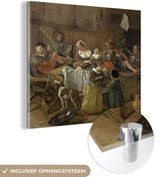 MuchoWow® Glasschilderij 90x90 cm - Schilderij acrylglas - Het vrolijke huisgezin - Jan Steen - Foto op glas - Schilderijen