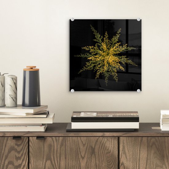 Peinture sur verre - Une fleur de tige d'or sur fond noir - 20x20 cm - Peintures sur Verre Peintures - Photo sur Glas