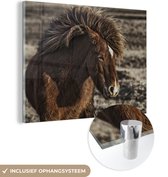 MuchoWow® Glasschilderij 160x120 cm - Schilderij acrylglas - Paarden - Bruin - Zand - Foto op glas - Schilderijen
