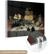 MuchoWow® Glasschilderij 120x90 cm - Schilderij acrylglas - Stilleven met kazen - Schilderij van Floris Claesz. van Dijck - Foto op glas - Schilderijen