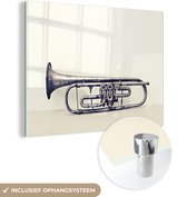 MuchoWow® Peinture sur verre 120x90 cm - Peinture acrylique sur verre - Une vieille trompette sur une table - Photo sur verre - Peintures