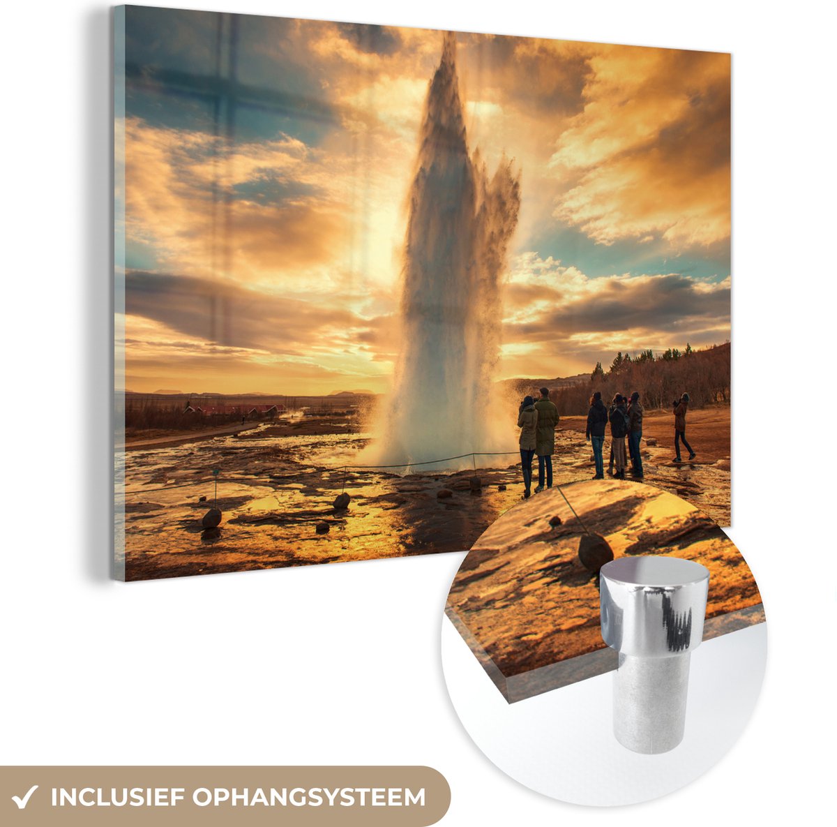 ® Glasschilderij 60x40 cm - Schilderij acrylglas - Geiser Strokkur in IJsland - Foto op gl