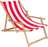 Springos - Ligbed - Strandstoel - Ligstoel - Verstelbaar - Arm Leuning - Beukenhout - Geïmpregneerd - Handgemaakt - Rood Wit