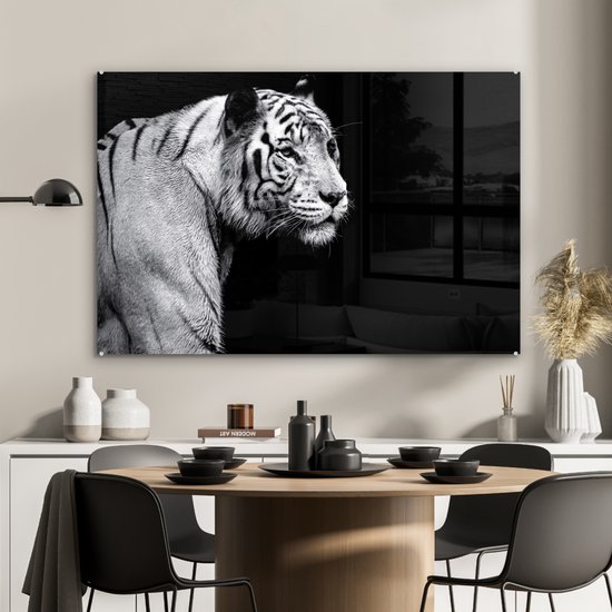 Peinture sur verre - Profil animal tigre en noir et blanc - 90x60 cm - Peintures sur Verre Peintures - Photo sur Glas