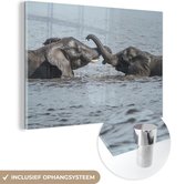 MuchoWow® Glasschilderij 180x120 cm - Schilderij acrylglas - Olifant - Rivier - Water - Foto op glas - Schilderijen