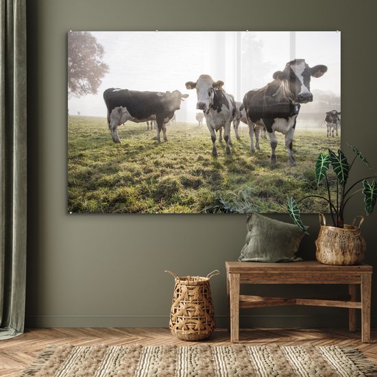 Peinture sur verre - Vaches - Lumière - Herbe - 180x120 cm - Peintures acryliques - Photo sur Glas