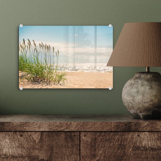 Peinture sur verre MuchoWow® - Brins d'herbe dans les dunes - 30x20 cm - Peintures sur verre acrylique - Photo sur Glas