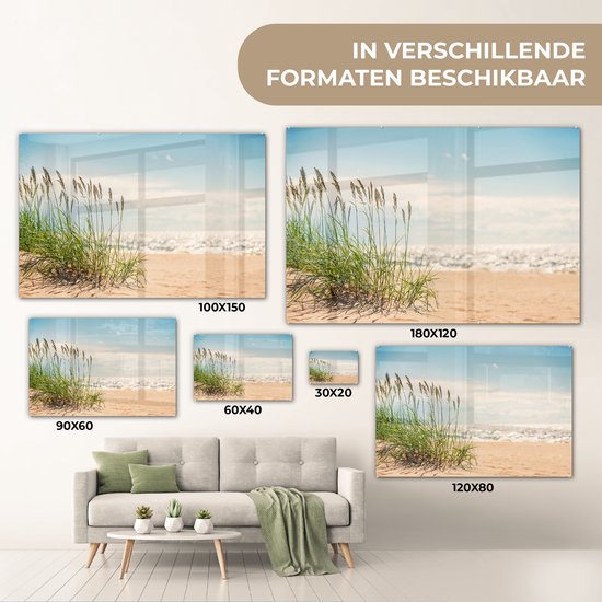 Peinture sur verre MuchoWow® - Brins d'herbe dans les dunes - 30x20 cm - Peintures sur verre acrylique - Photo sur Glas