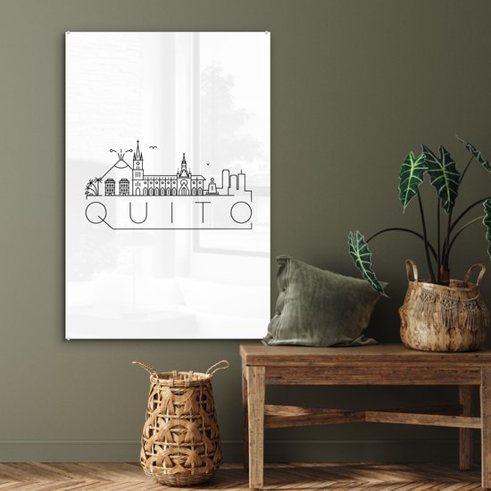MuchoWow® Peinture sur verre 80x120 cm - Peinture sur verre acrylique - Vue sur la ville "Quito" sur fond blanc - Photo sur verre - Peintures