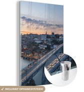 MuchoWow® Glasschilderij 60x90 cm - Schilderij acrylglas - Porto in de avond - Foto op glas - Schilderijen