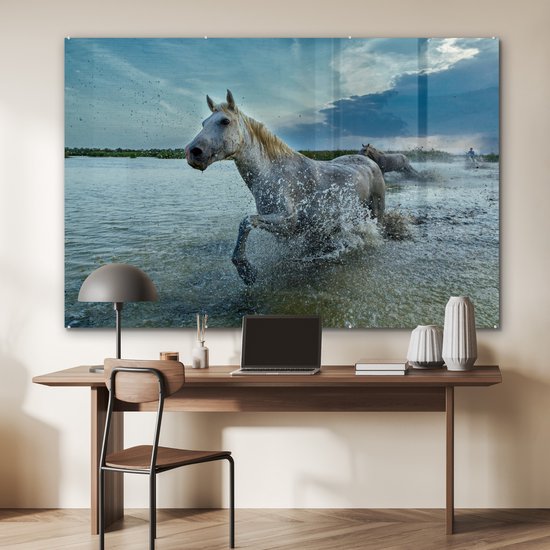 MuchoWow® Peinture sur verre 150x100 cm - Peinture sur verre acrylique - Cheval - Water - Goutte - Photo sur verre - Peintures