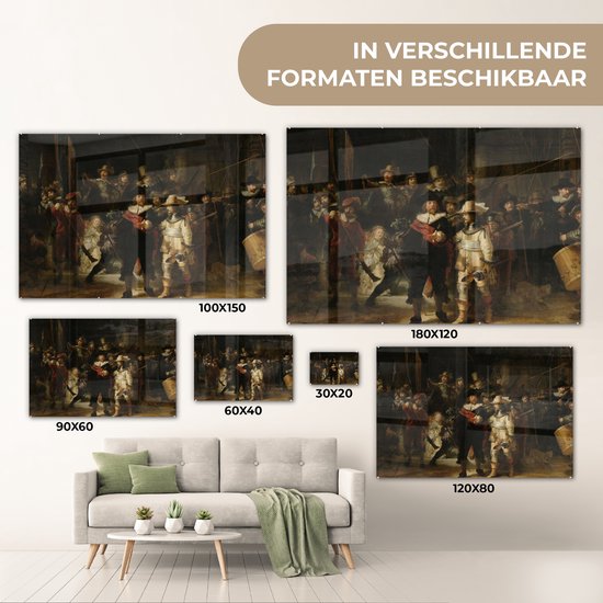 MuchoWow® Peinture sur Verre - La Nachtwacht - Art - Maîtres Anciens - Rembrandt - 60x40 cm - Peintures sur Verre Acrylique - Photo sur Glas
