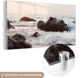 MuchoWow® Glasschilderij 80x40 cm - Schilderij acrylglas - Zee - Zomer - Stenen - Foto op glas - Schilderijen