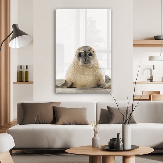 MuchoWow® Peinture sur verre 60x90 cm - Peinture sur verre acrylique - Sceau - Animaux - Enfant - Garçons - Filles - Enfants - Photo sur verre - Peintures