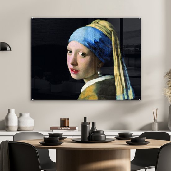 MuchoWow® Peinture sur verre 80x60 cm - Peinture sur verre acrylique - Fille à la boucle d'oreille en perle - Johannes Vermeer - Photo sur verre - Peintures