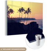 MuchoWow® Peinture sur verre 40x30 cm - Peinture sur verre acrylique - Mer - Palmier - Soirée - Paysage - Photo sur verre - Peintures