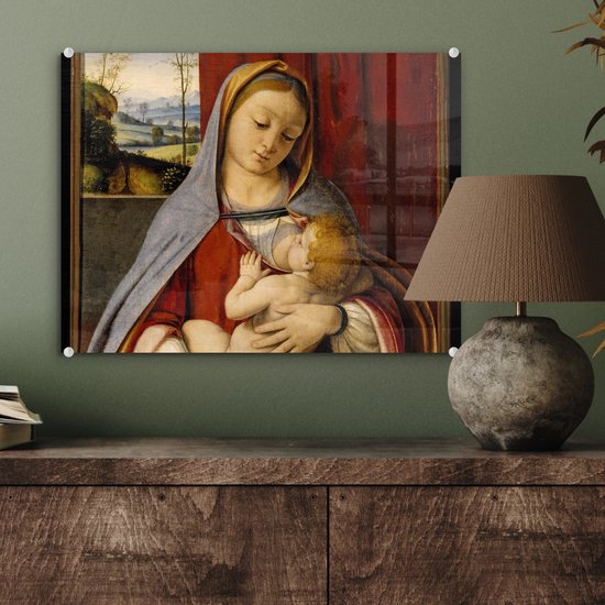 MuchoWow® Peinture sur verre 40x30 cm - Peinture sur verre - Vierge à l'enfant - Leonardo de Vinci - Photo sur verre acrylique - Peintures
