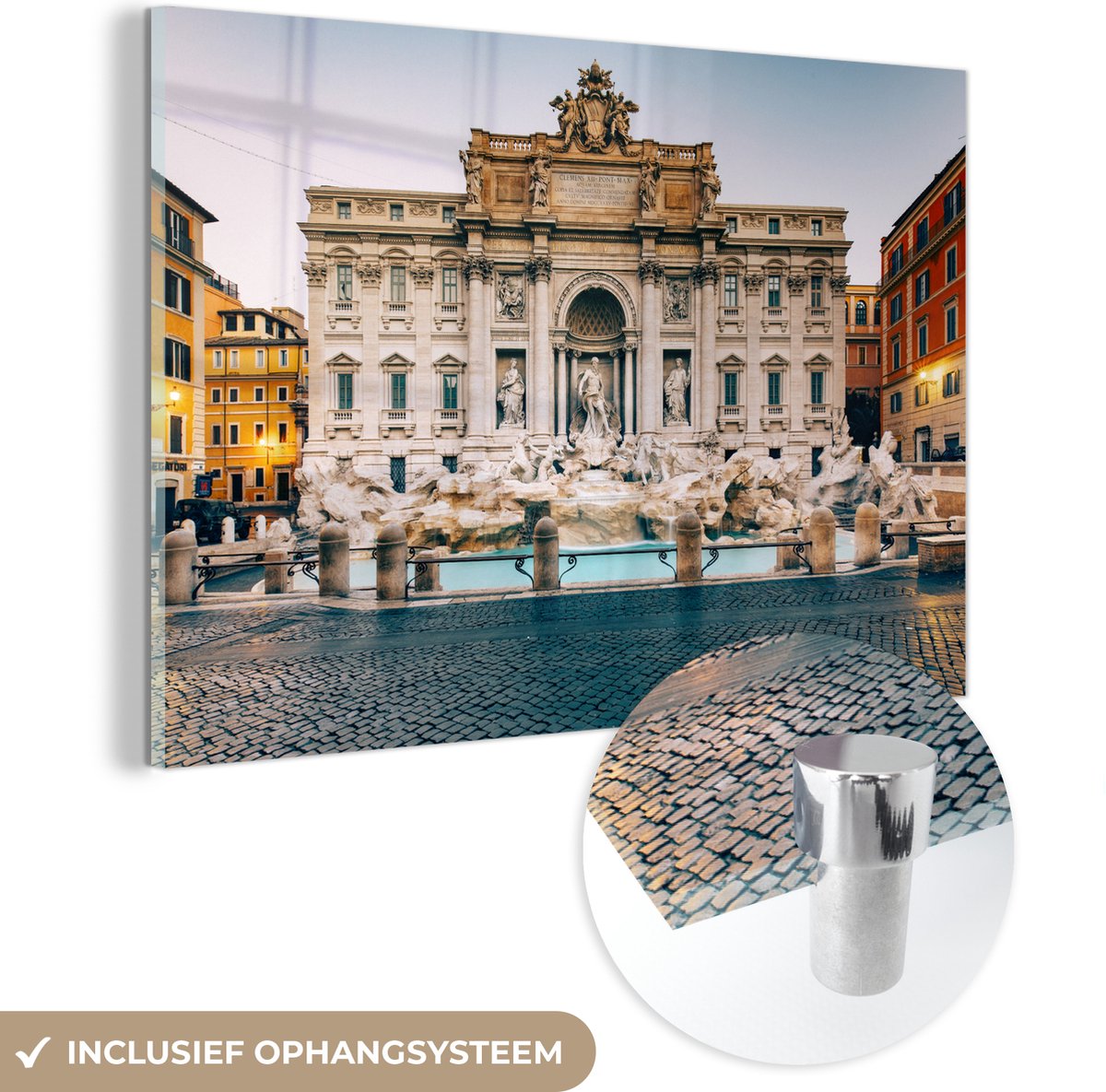 MuchoWow® Glasschilderij 30x20 cm - Schilderij acrylglas - Fontein - Italië - Rome - Foto