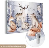 MuchoWow® Glasschilderij 120x80 cm - Schilderij acrylglas - Winter - Dieren - Sneeuw - Foto op glas - Schilderijen