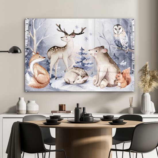 MuchoWow® Peinture sur Verre - Hiver - Animaux - Neige - 120x80 cm - Peintures sur Verre Acrylique - Photo sur Glas
