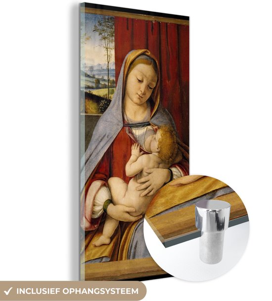 MuchoWow® Glasschilderij 60x120 cm - Schilderij acrylglas - Madonna and child - Leonardo da Vinci - Foto op glas - Schilderijen