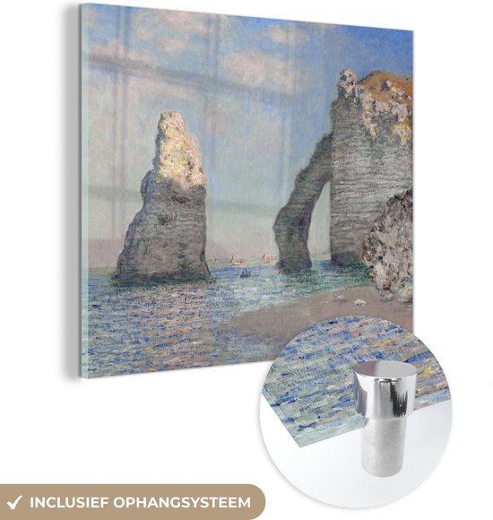 MuchoWow® Glasschilderij 50x50 cm - Schilderij acrylglas - De naaldrots en Porte d'Aval - Claude Monet - Foto op glas - Schilderijen