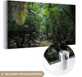 MuchoWow® Glasschilderij 40x20 cm - Schilderij acrylglas - Riviertje in tropische jungle - Foto op glas - Schilderijen