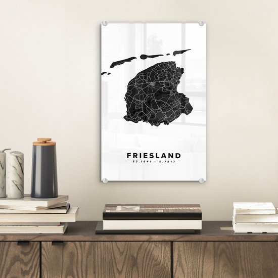 Peinture sur Verre - Frise - Carte - Zwart - Wit - 20x30 cm - Peintures sur Verre Peintures - Photo sur Glas