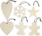 Ornamenten voor Kerst, afm 9-11 cm, dikte 4 mm, triplex, 6stuks