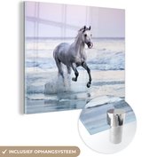 MuchoWow® Glasschilderij 90x90 cm - Schilderij acrylglas - Paarden - Lucht - Zee - Foto op glas - Schilderijen