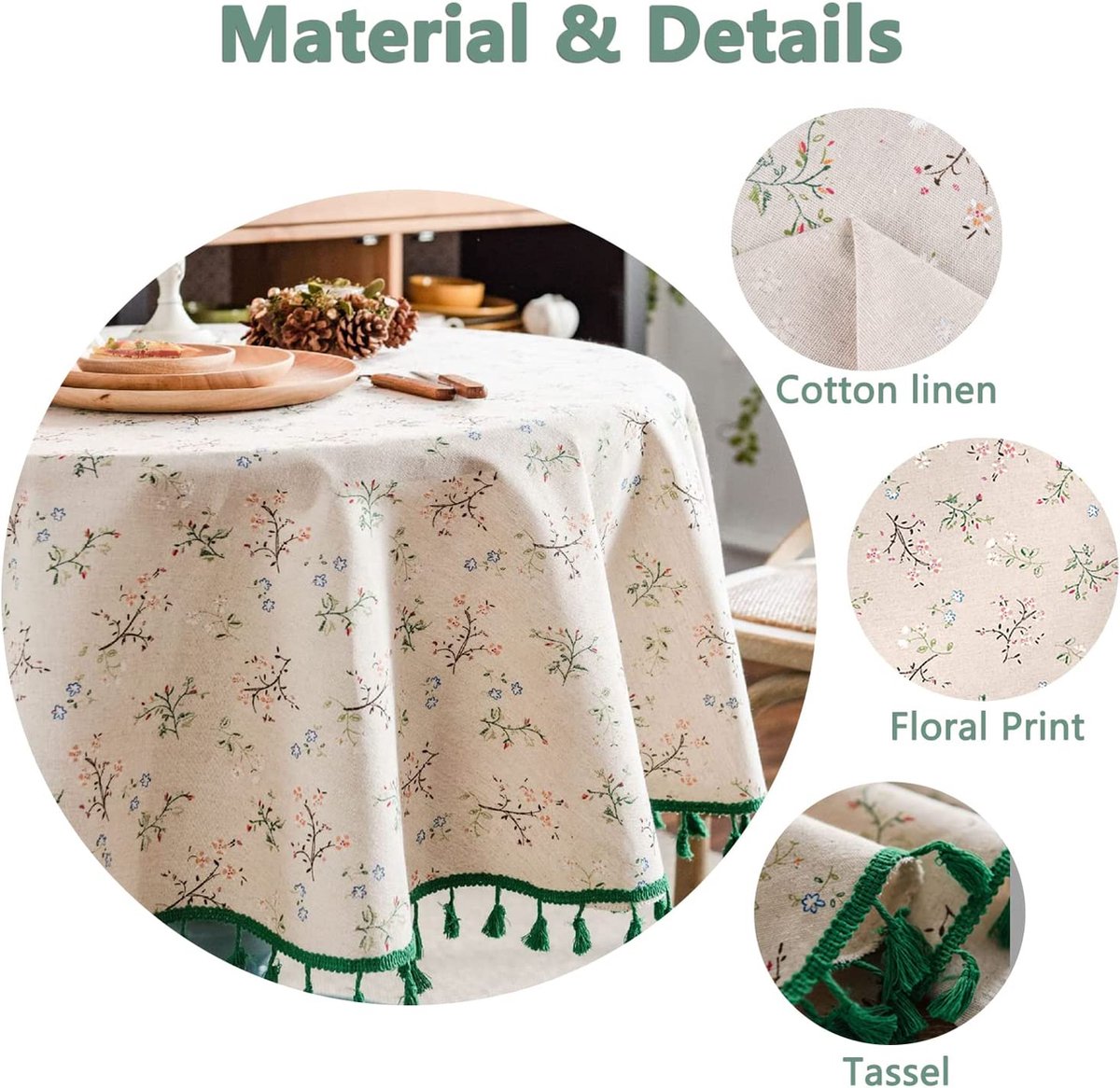 Nappe ronde en coton et lin à imprimé fleuri, nappe ronde pointe brosse ...