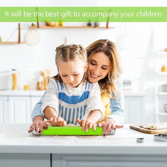 Siliconen Deegroller Anti-aanbappervlak Voor Het Bakken Van Cakekorst Cookie Gebak Fondant Inwendig Stalen Deegroller 35 X 3.8 Cm Groen