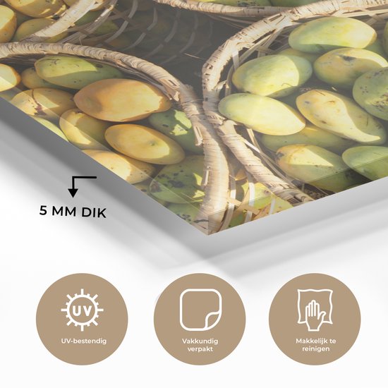 MuchoWow® Peinture sur verre 150x100 cm - Peinture sur verre acrylique - Mango - Jaune - Vert - Panier - Photo sur verre - Peintures