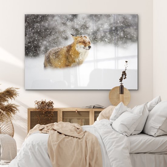 MuchoWow® Peinture sur verre 150x100 cm - Peinture sur verre acrylique - Renard - Neige - Storm - Photo sur verre - Peintures