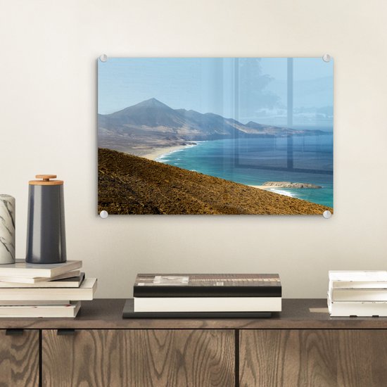 MuchoWow® Peinture sur verre - Vue depuis Degollada de Pecenescal sur la plage de Fuerteventura - 30x20 cm - Peintures sur verre acrylique - Photo sur Glas