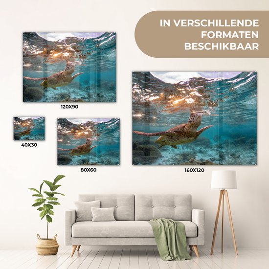 MuchoWow® Peinture sur Verre - Mer - Tortue - Couleurs - 160x120 cm - Peintures Acrylique - Photo sur Glas