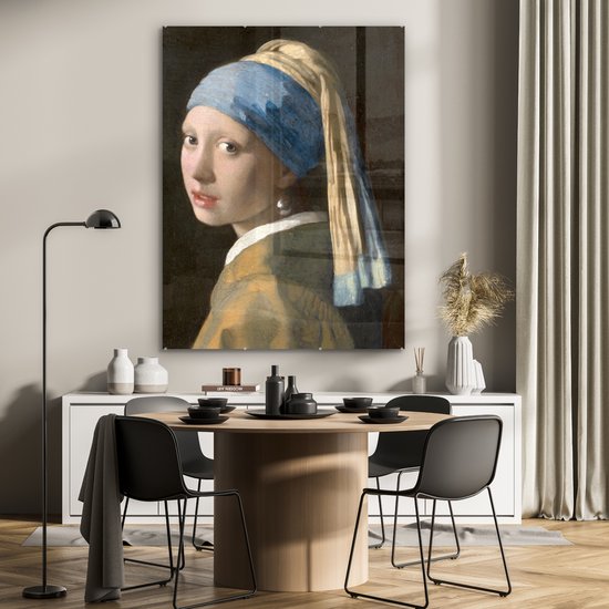 MuchoWow® Peinture sur Verre - Fille à la Perle - Peinture de Johannes Vermeer - 90x120 cm - Peintures sur Verre Acrylique - Photo sur Glas